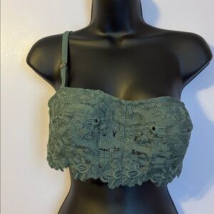Aerie Green Floral Lace Overlay Strapless Balconette Bralette size L